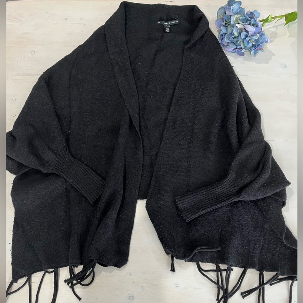 HYFVE black fringe sweater‎ wrap size large